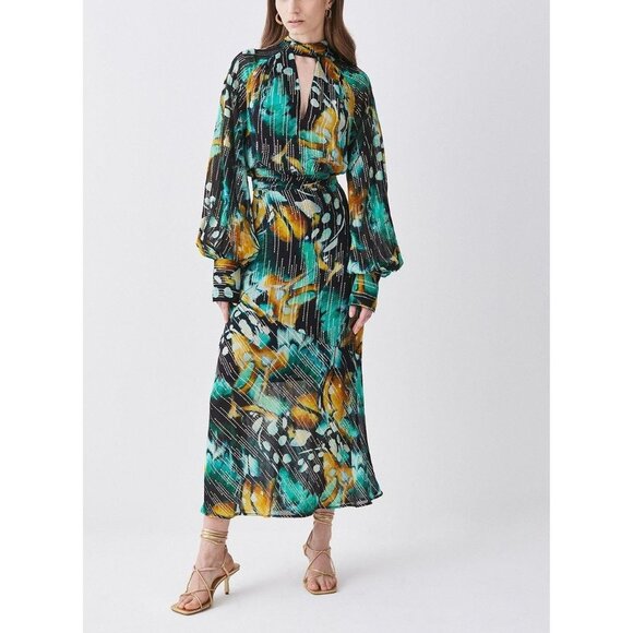 Karen Millen Dresses & Skirts - Karen Millen Size 10 NEW Green Metallic Iridescent Long Sleeve Column Midi Dress